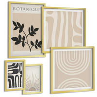 BILDER SET 5er Set - 50x50 cm & 20x30 cm & 40x60 cm Goldrahmen - Abstrakte Pflanzenmuster - Goldfarben, Kunststoff (40/60cm) - TULUP