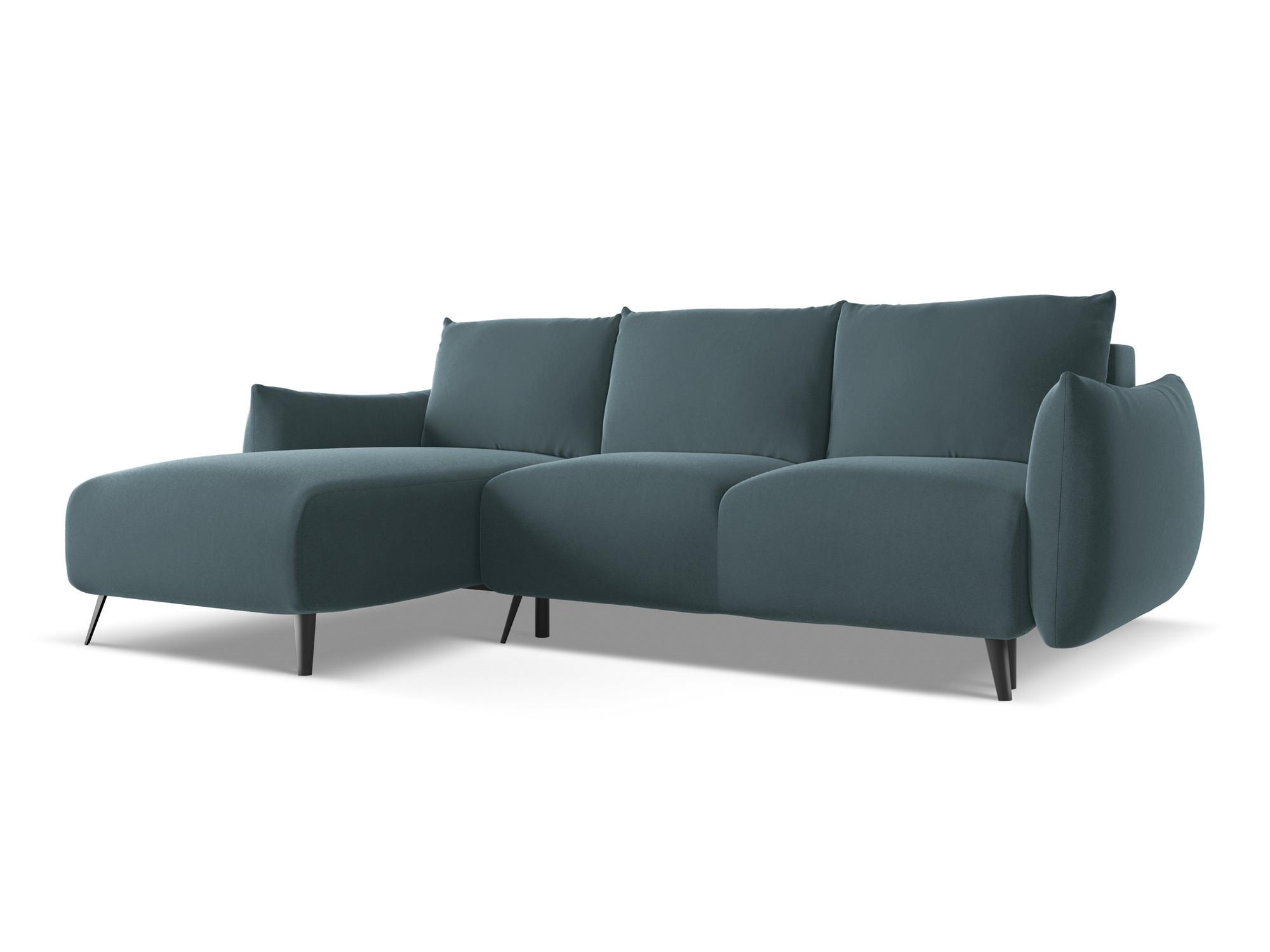 ECKSOFA mit Schlaffunktion Samt Stoff Blau - Blau/Petrol, Textil/Metall (162/242cm) - Makamii