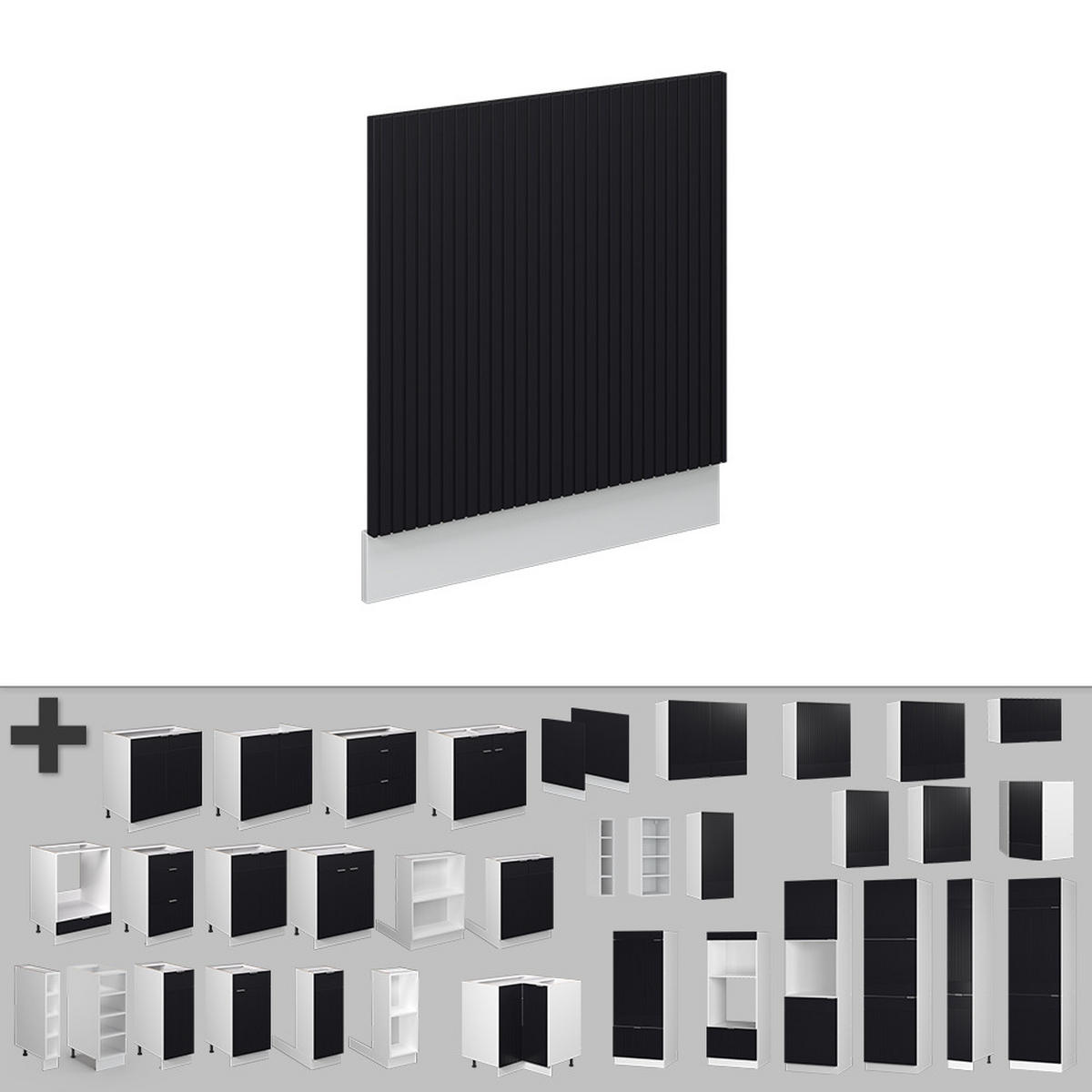 FRONTBLENDE Fame-Line, Schwarz gestreift, 60 cm, AP Anthrazit - Schwarz/Weiß, Holzwerkstoff (60/67.4/1.6cm) - Vicco