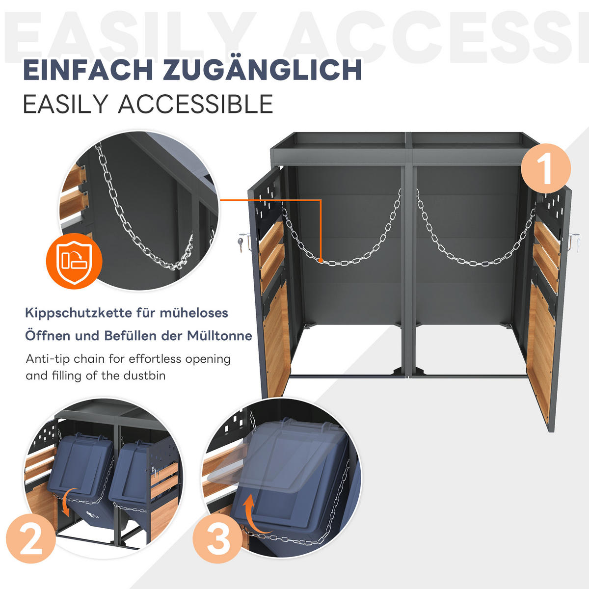 MÜLLTONNENBOX 4er Pflanzdach anthrazit - Grau, Metall (264/125/80cm) - LEBENLANG