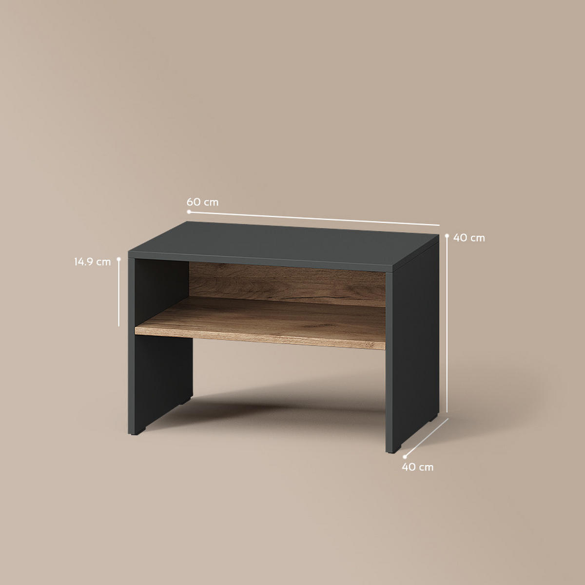 SCHUHBANK Ortello Anthrazit/Goldkraft Eiche 60 x 60 cm - Honigeiche/Anthrazit, Holzwerkstoff (60/60/40cm) - Livinity®