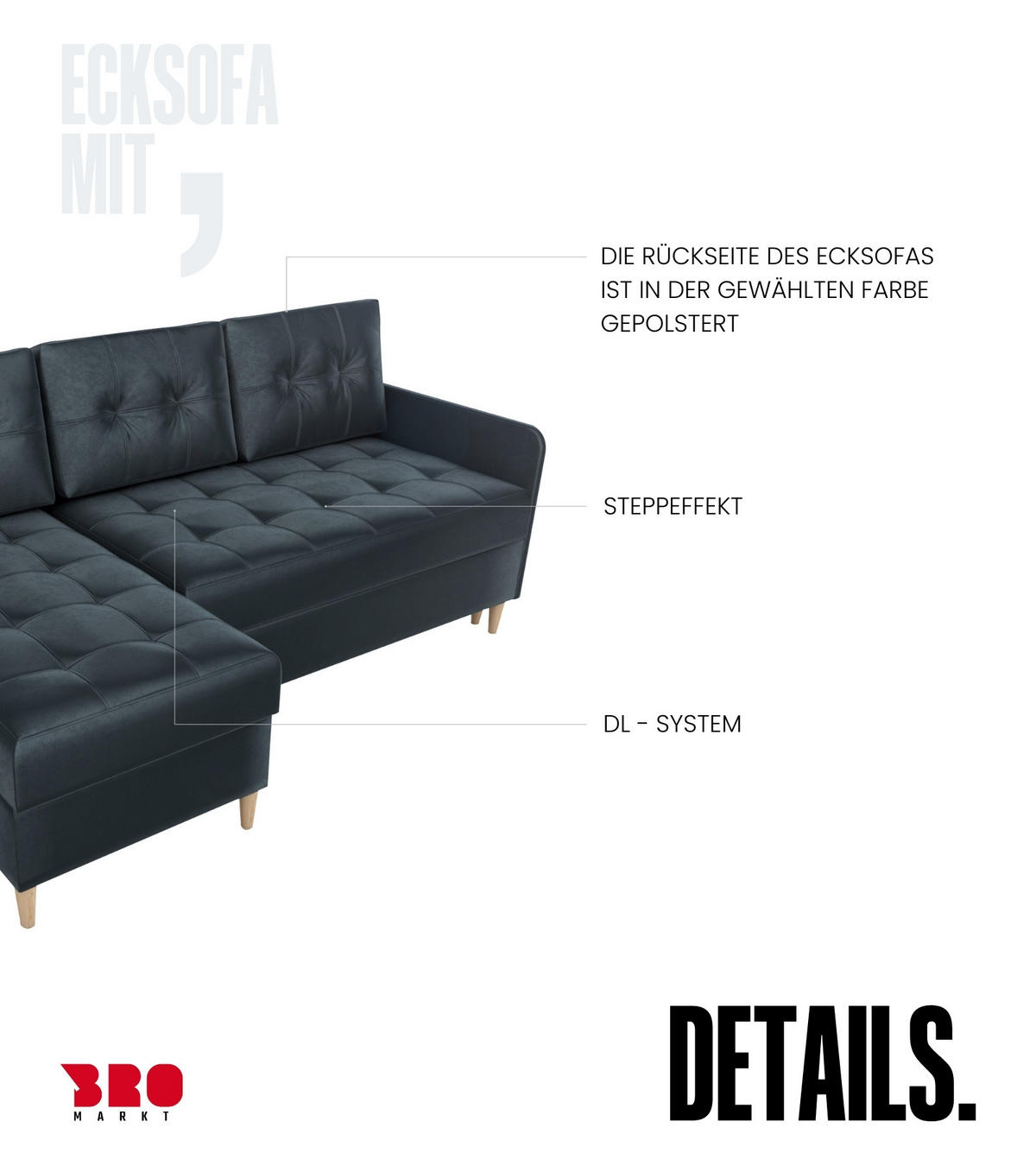ECKSOFA Fado mit Schlaffunktion Graphit Samtstoff - Graphitfarben, Textil (210/141cm) - Bromarkt