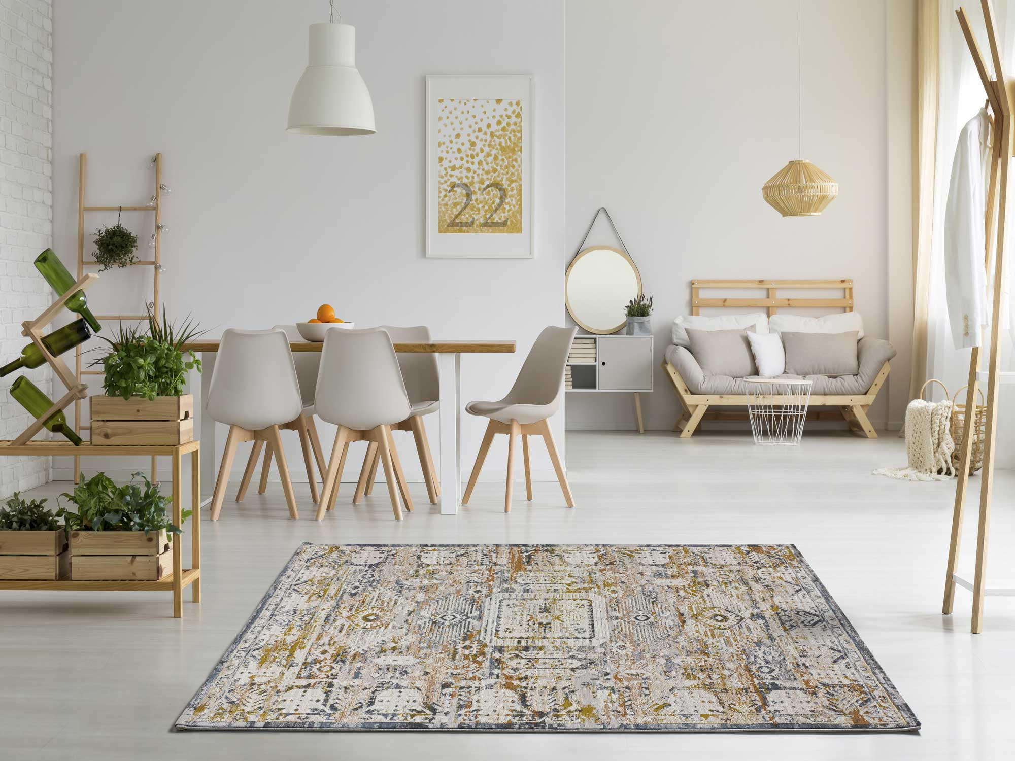 Thumbnail - Atticgo Vintage-Teppich, Mehrfarbig, Beige, Blau, Kupfer, Textil, Mode, Rechteckig, 154x230 cm, Oeko-Tex® Standard 100, ...
