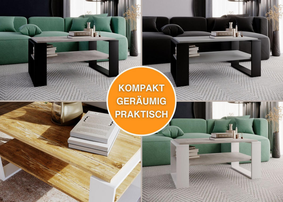 COUCHTISCH Holzwerkstoff rechteckig stabil Grau 42/54/96cm - Schwarz/Grau, Holzwerkstoff (53.8/96/42cm) - CraftPAK