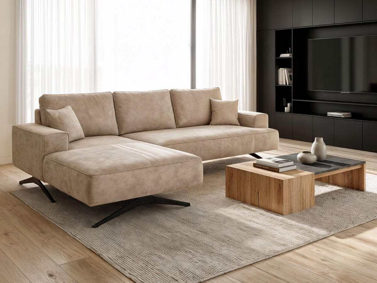 ECKSOFA Leto Beige Links - Beige/Schwarz, Holz/Textil (260/165cm) - Graingold