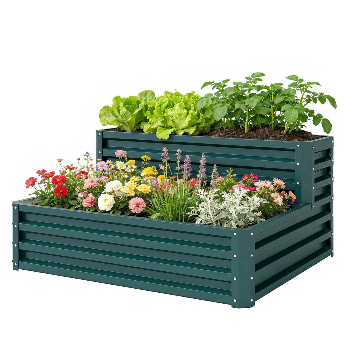 HOCHBEET DE-12202 2-stufig, offener Boden, 120/101/58 cm Grün - Grün, Metall (120/58/101cm) - ComfortXL