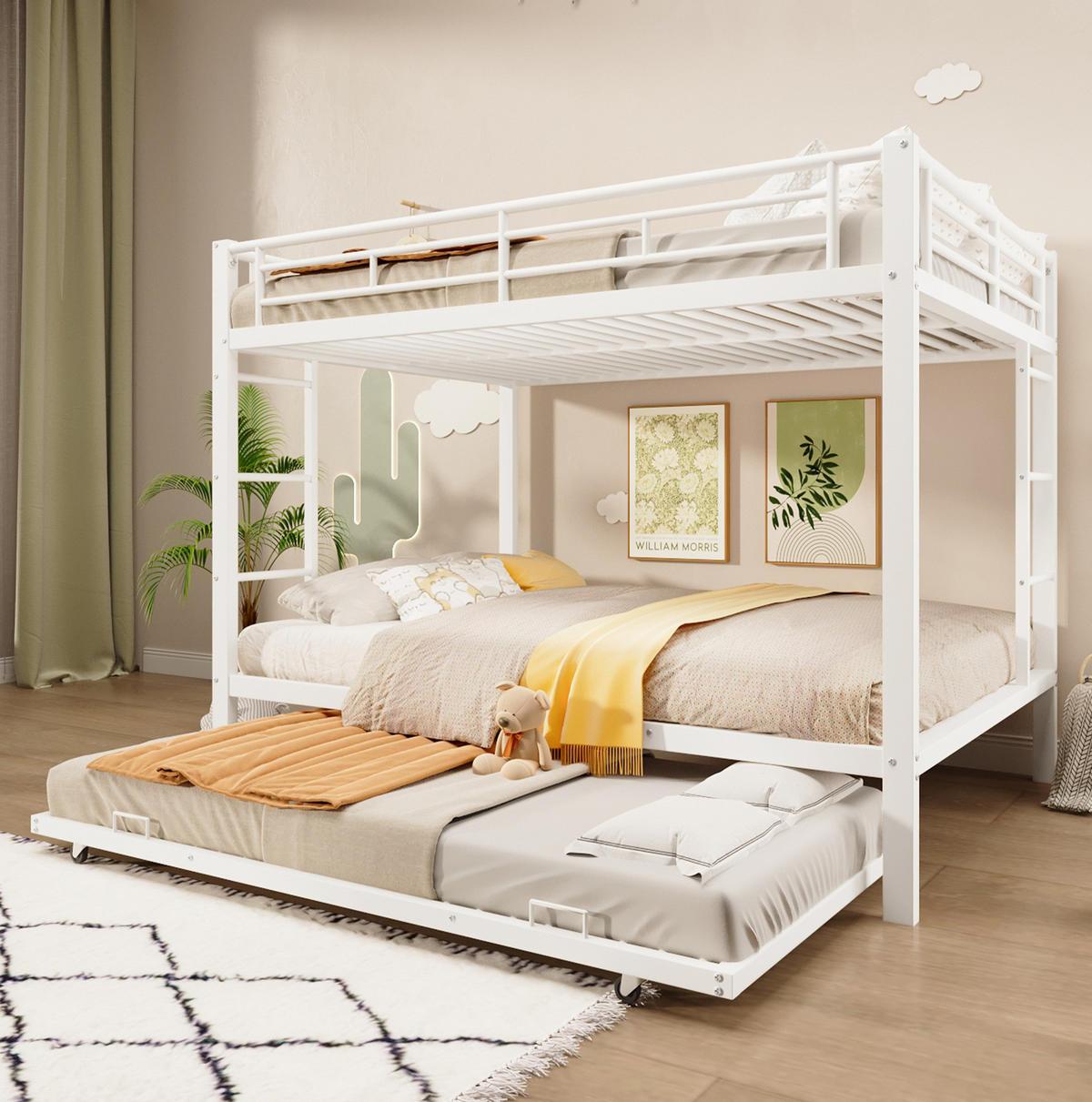 ETAGENBETT 140/200 cm aus Metall mit Ausziehbett, Weiß - Weiß, Metall (140/200cm) - OKMYHOME