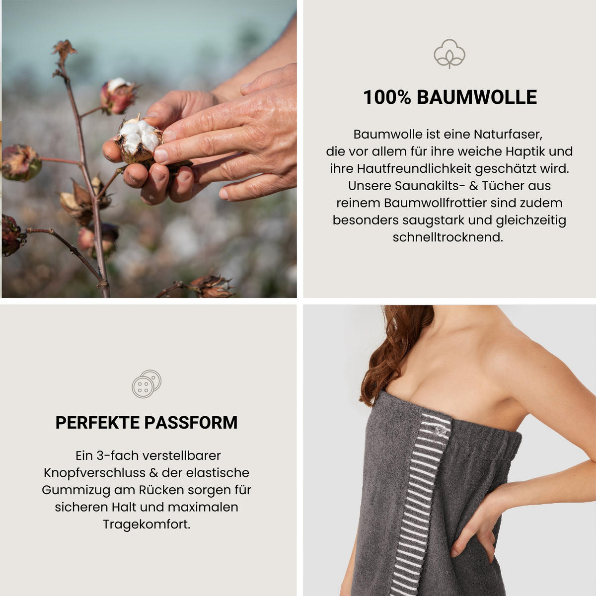 SAUNAKILT Rom Damen - 36-42 - Dunkelgrau - Dunkelgrau, Textil (80/130cm) - SCHIESSER