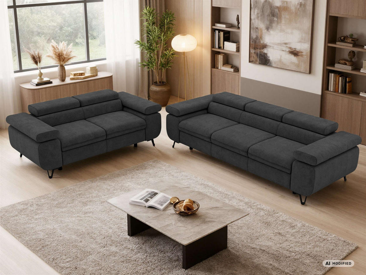 SEDACÍ SOUPRAVA PETER 2+3 - Tmavě šedá Strukturovaná látka - černá/tmavě šedá, kov/textil (262/76/99cm) - MKS