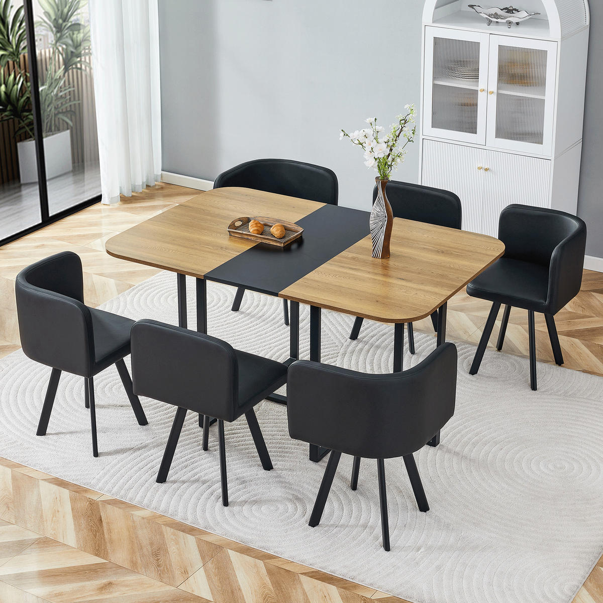 ESSGRUPPE DE-39496 ausziehbar, mit 4 Stühlen und Metallgestell Schwarz - Schwarz, Holzwerkstoff (150/79/100cm) - ComfortXL