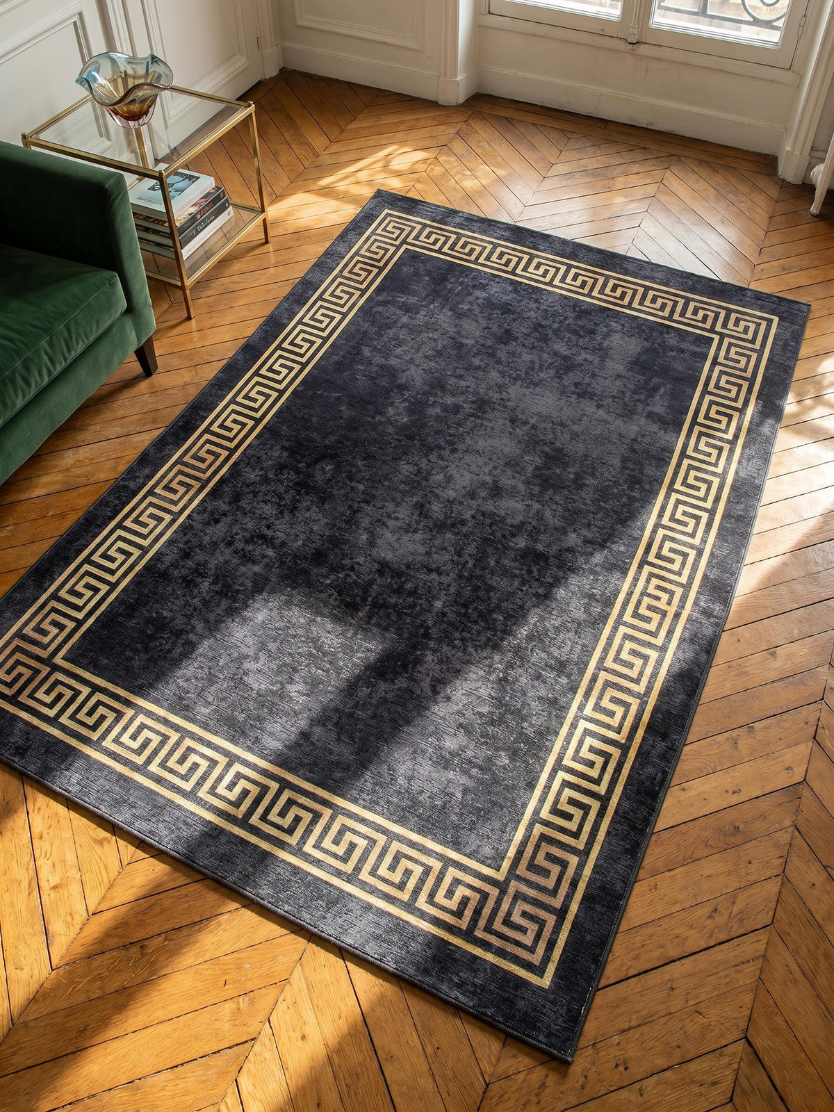TEPPICH Schlafzimmer Klassisch Modern Waschbar Wohnzimmer Schwarz 120x170 cm – PIZOL - Schwarz, Textil (170/120cm) - KADIMA DESIGN