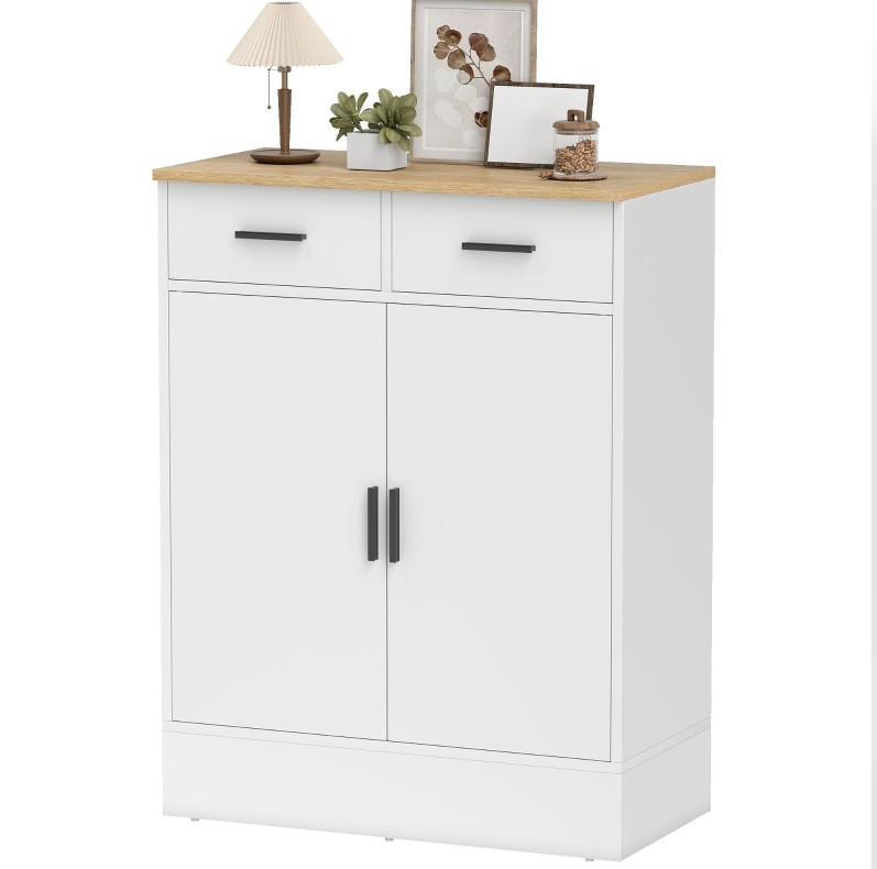 SIDEBOARD 68,6/35/90,3 cm mit 2 Schubladen, verstellbarem Einlegeboden und Holzoptik, Weiß - Weiß, Holz (68.6/90.3/35cm) - Redom