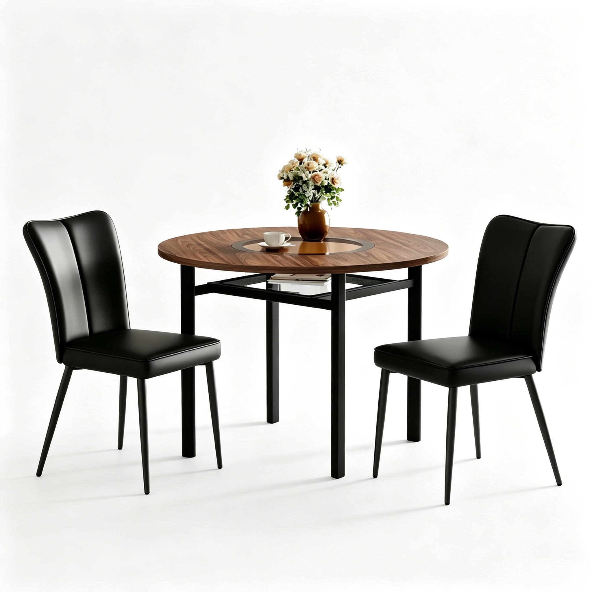 TISCHGRUPPE 3-tlg Holzoptik 100cm mit 2 PU Stühlen - Schwarz, Holzwerkstoff/Metall (63/22/113.5cm) - Raelunyi