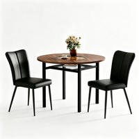 TISCHGRUPPE 3-tlg Holzoptik 100cm mit 2 PU Stühlen - Schwarz, Holzwerkstoff/Metall (63/22/113.5cm) - Raelunyi