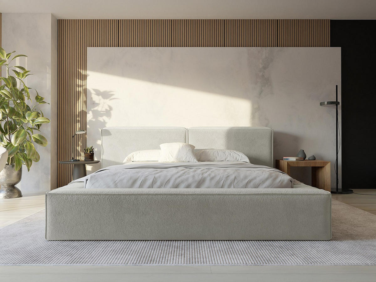 BETT mit Bettkasten - 2 Personen - stoff - beige Timano - Weiß, Textil (140/190cm) - Vente-Unique