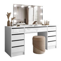 SCHMINKTISCH MADA DOUBLE ELITE mit Spiegel und Beleuchtung, Weiß hochglanz - Weiß, Holzwerkstoff (157/75/55cm) - Lookway