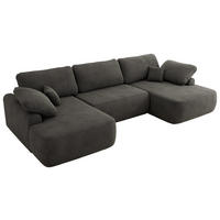 WOHNLANDSCHAFT CUBO U Dunkelgrau Velvet - Dunkelgrau/Schwarz, Kunststoff/Textil (370/100/187cm) - MKS