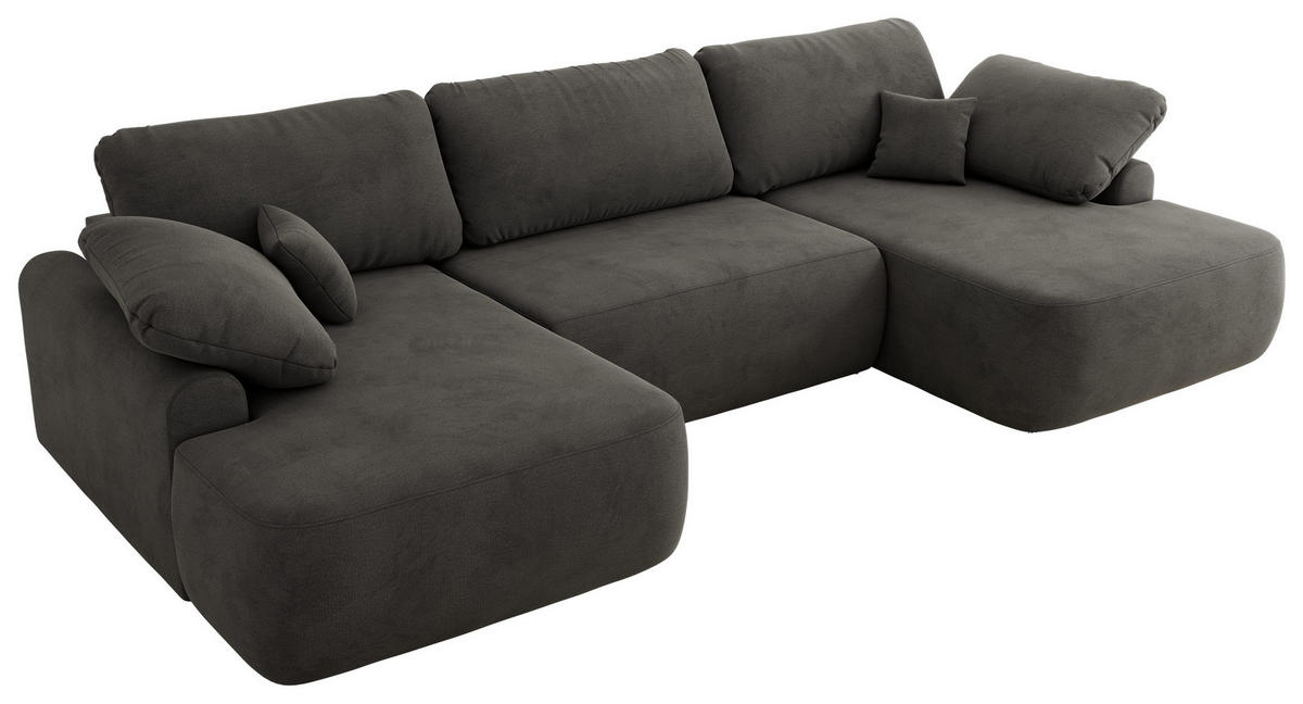 WOHNLANDSCHAFT CUBO U Dunkelgrau Velvet - Dunkelgrau/Schwarz, Kunststoff/Textil (370/100/187cm) - MKS