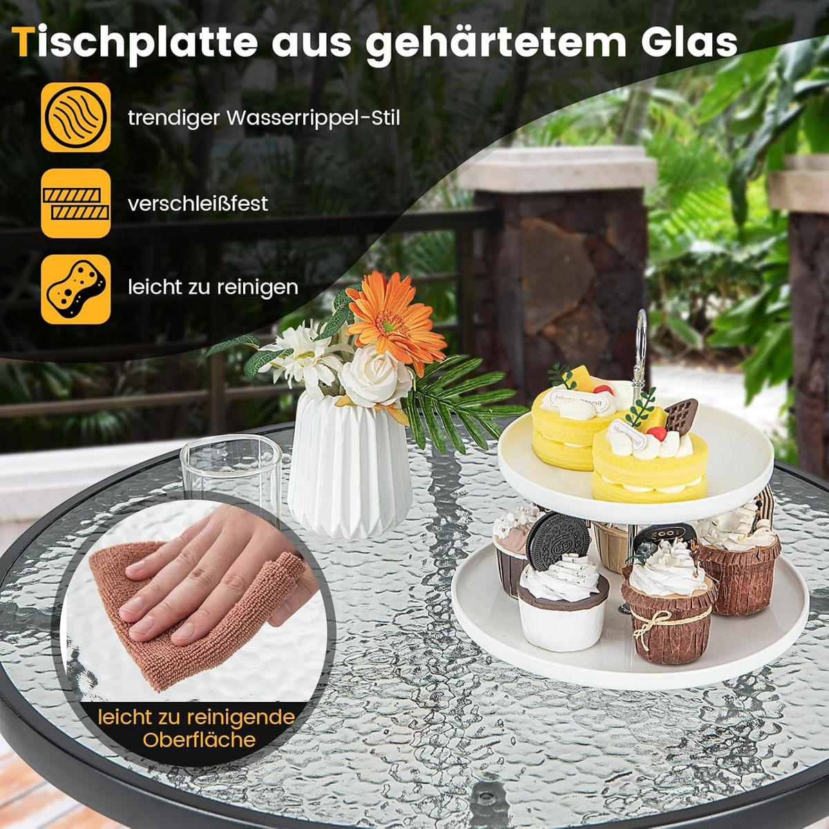 UTEBORD Svart - Svart, Glas (68/68/97cm) - COSTWAY