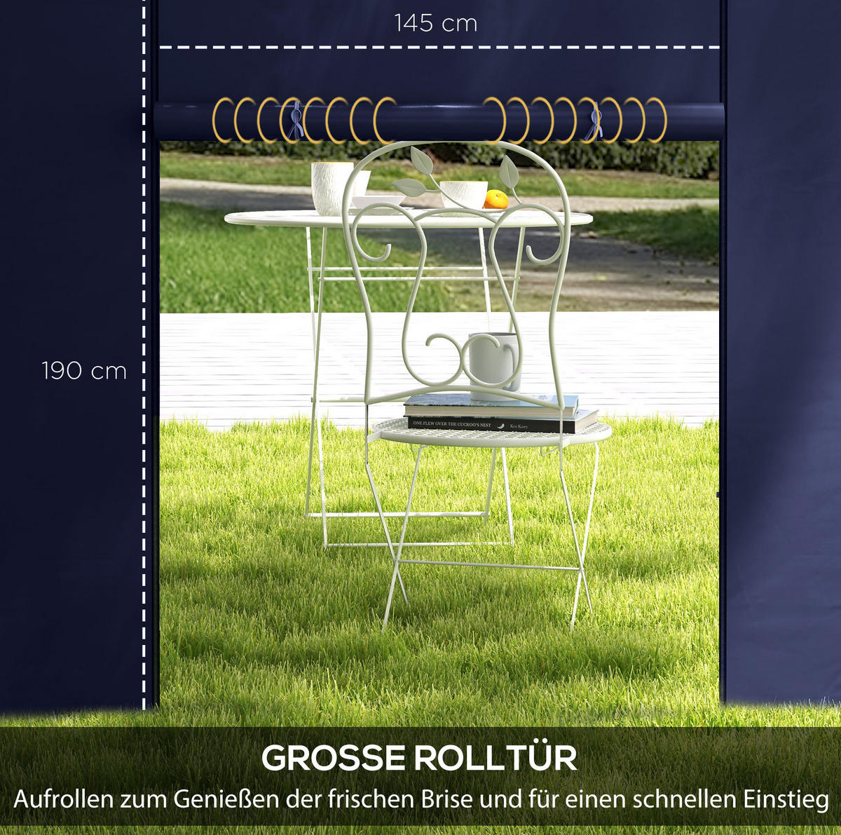 PAVILLON-SEITENWÄNDE 295/195 cm im 2er-Set aus Polyester mit Fenstern, Reißverschlusstüren und Riemenbefestigung, Blau - Blau, Kunststoff (195/195/295cm) - Redom