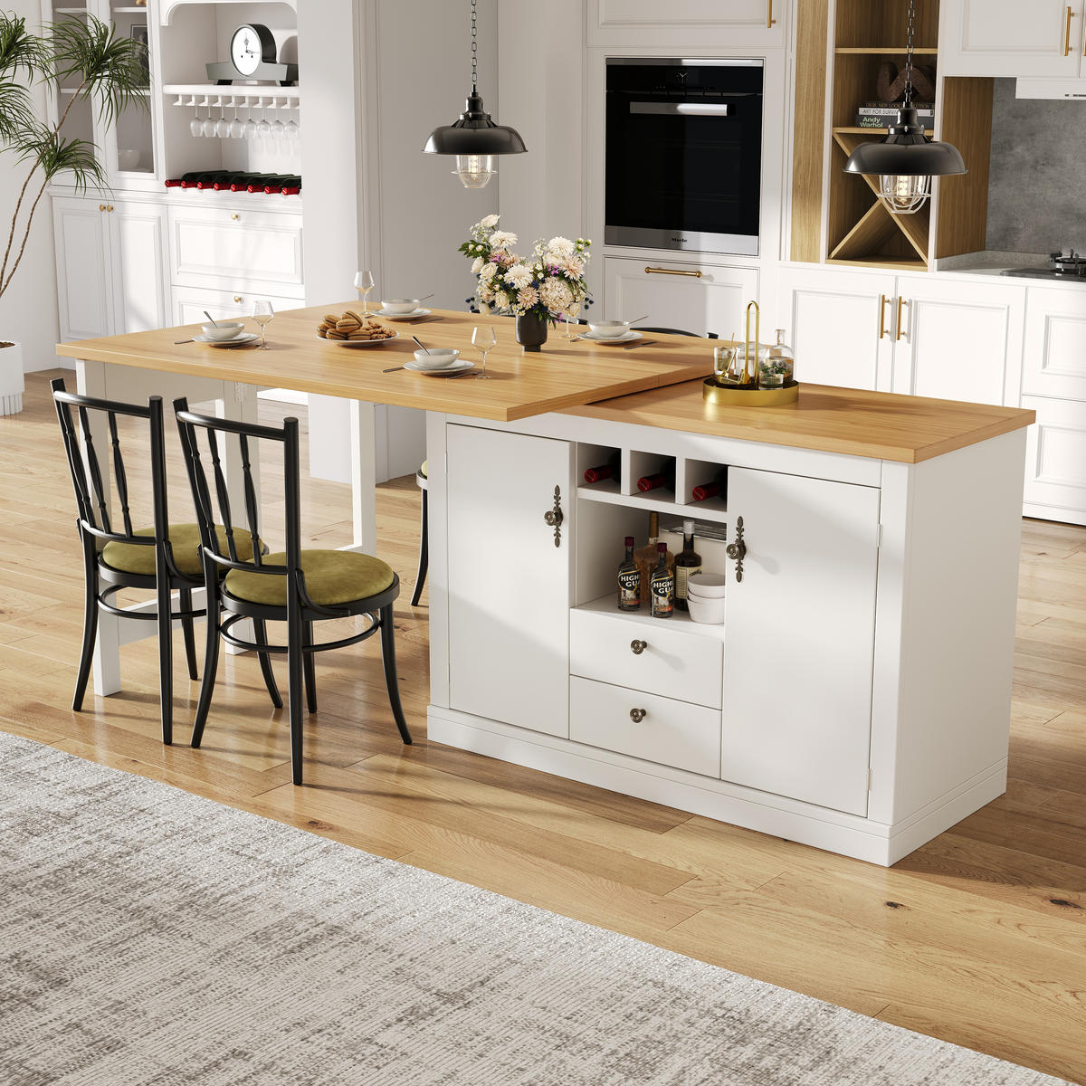 BARTISCH 120-180/40/76 cm ausziehbar mit Stauraum und 360°-Drehfunktion - Naturfarben, Holzwerkstoff (40/180/76cm) - BEAOK