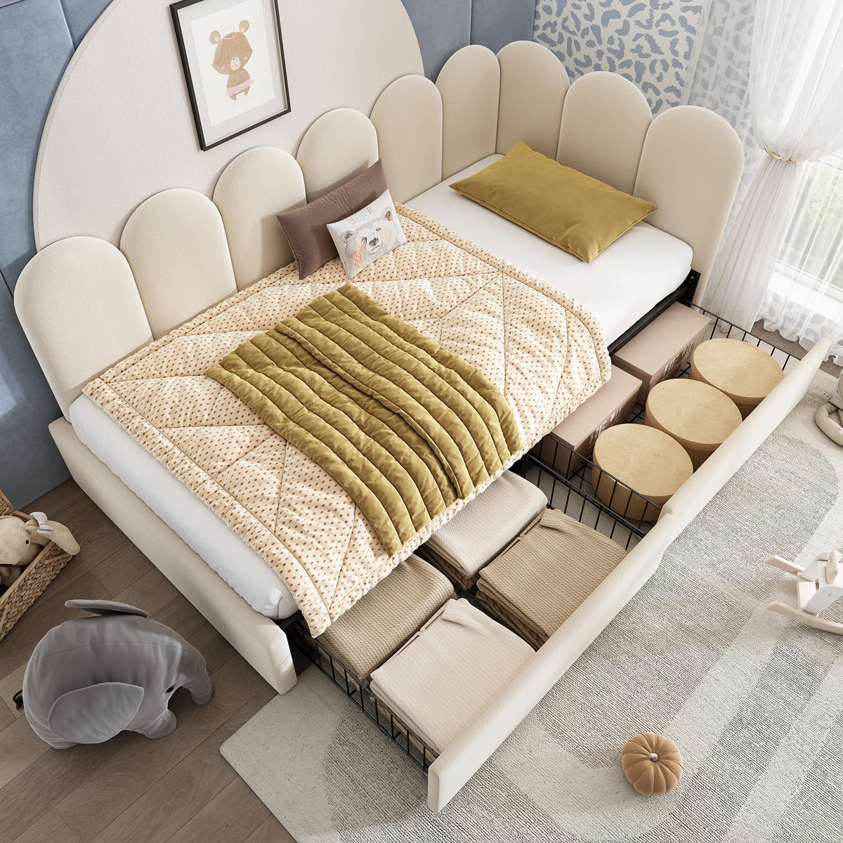 POLSTERBETT aus Samt 90x190 cm in Beige mit 2 Schubladen - Beige, Textil (90/190cm) - Modfu