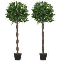 2ER-SET Künstlicher Lorbeerbaum 120cm Kunstpflanzen im Zementtopf, Zimmerpflanze - Schwarz/Braun, Kunststoff (120cm) - Outsunny