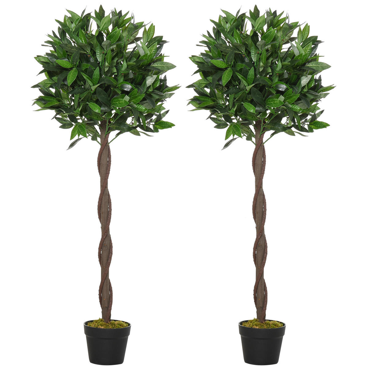 2ER-SET Künstlicher Lorbeerbaum 120cm Kunstpflanzen im Zementtopf, Zimmerpflanze - Schwarz/Braun, Kunststoff (120cm) - Outsunny