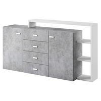 SIDEBOARD BOTTEGA 180/98/37 cm mit 4 Schubladen und 2 Türen Weiß - Titanfarben/Weiß, Holzwerkstoff (180/98/37cm) - MASSENO