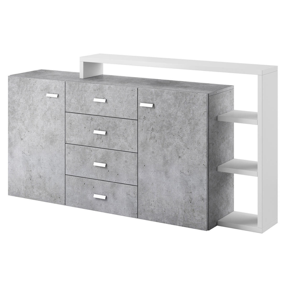 SIDEBOARD BOTTEGA 180/98/37 cm mit 4 Schubladen und 2 Türen Weiß - Titanfarben/Weiß, Holzwerkstoff (180/98/37cm) - MASSENO