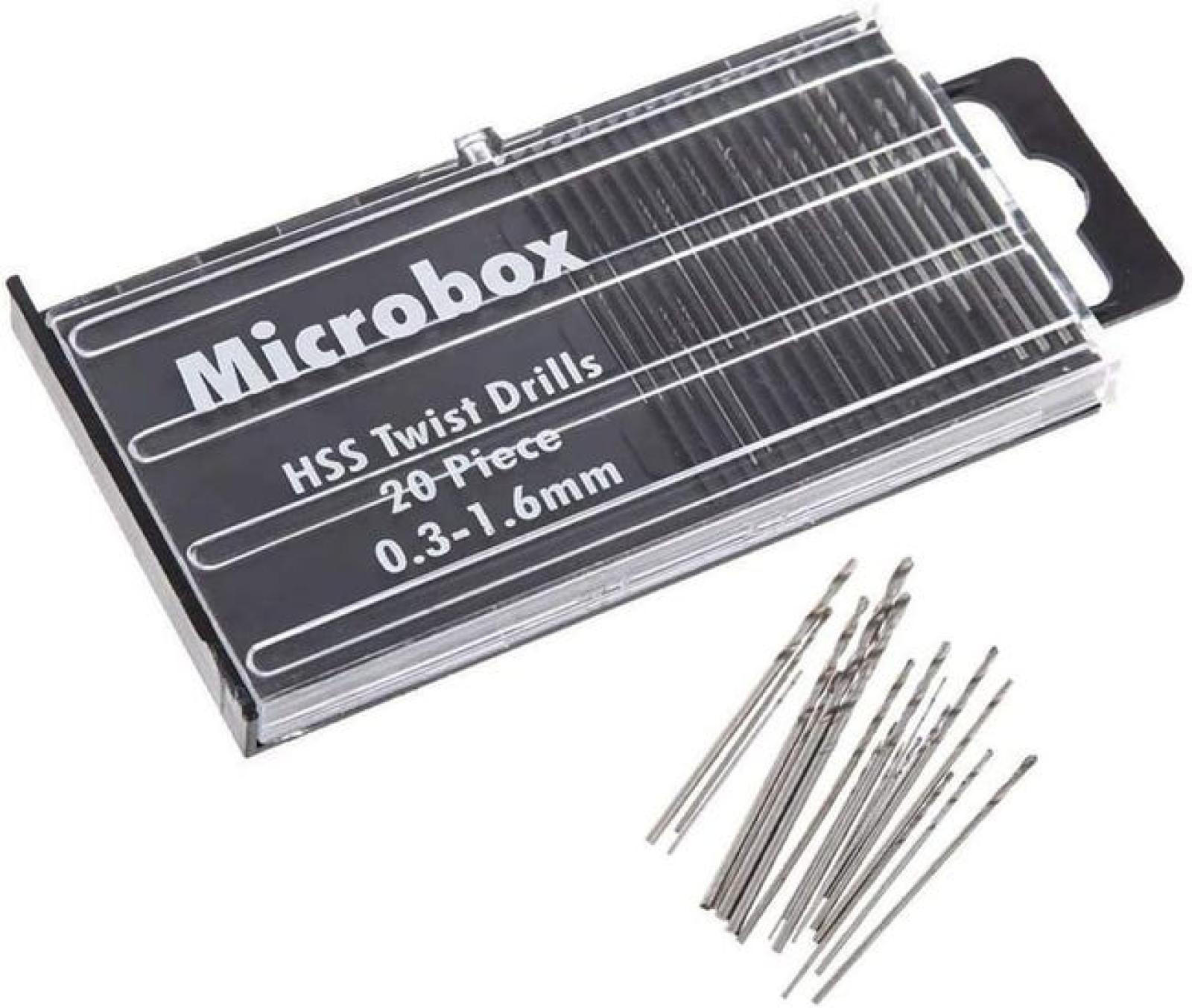 BOHRER – 20er-Pack – Material: Hochgeschwindigkeitsstahl (HSS), Durchmesser: 0,3 mm bis 1,6 mm - Silberfarben, Metall (20/15/2cm) - DCA