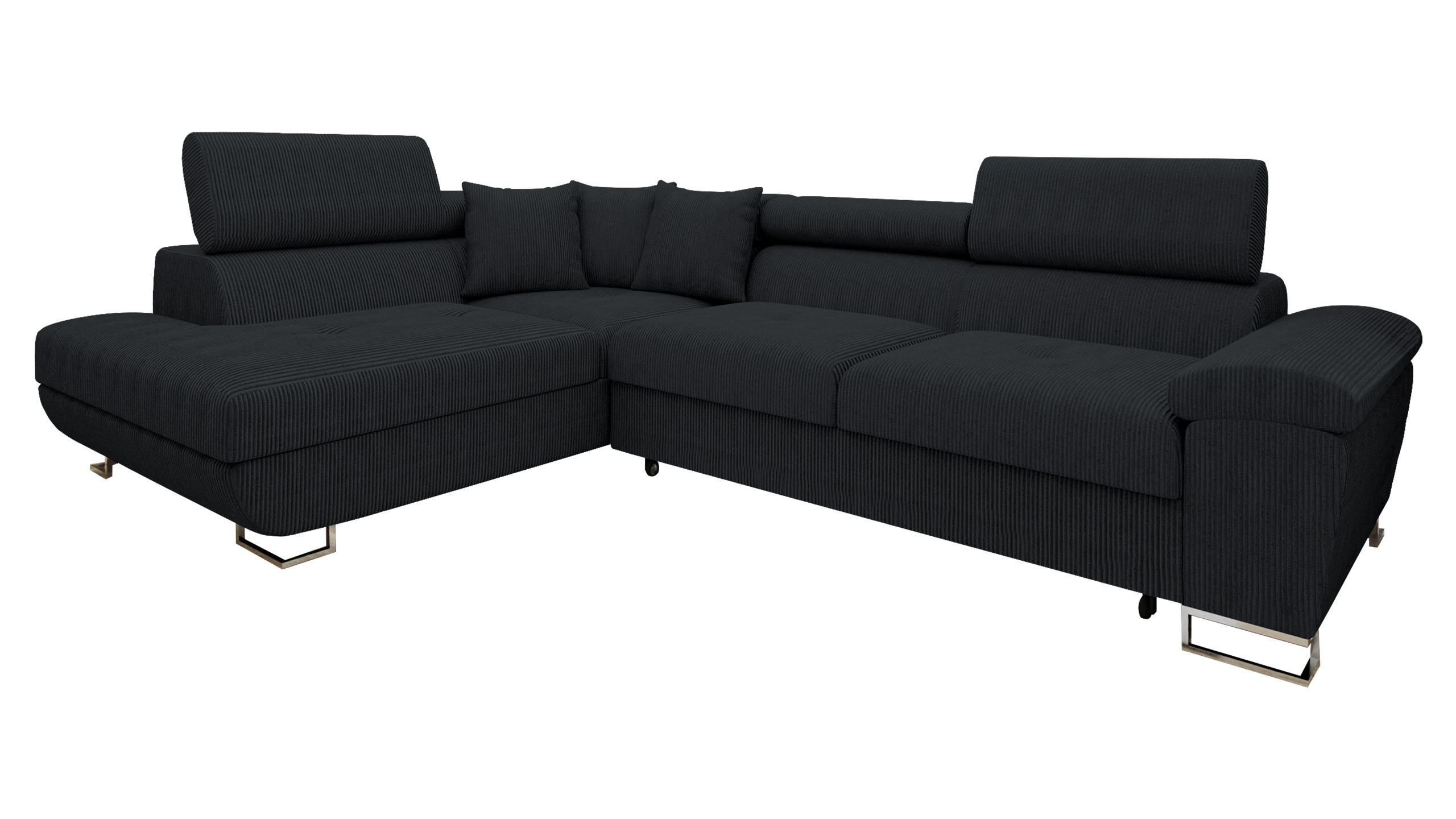 ECKSOFA Cotere Cord, Seite: Links - Schwarz, Holz/Textil (270/202cm) - MIRJAN24