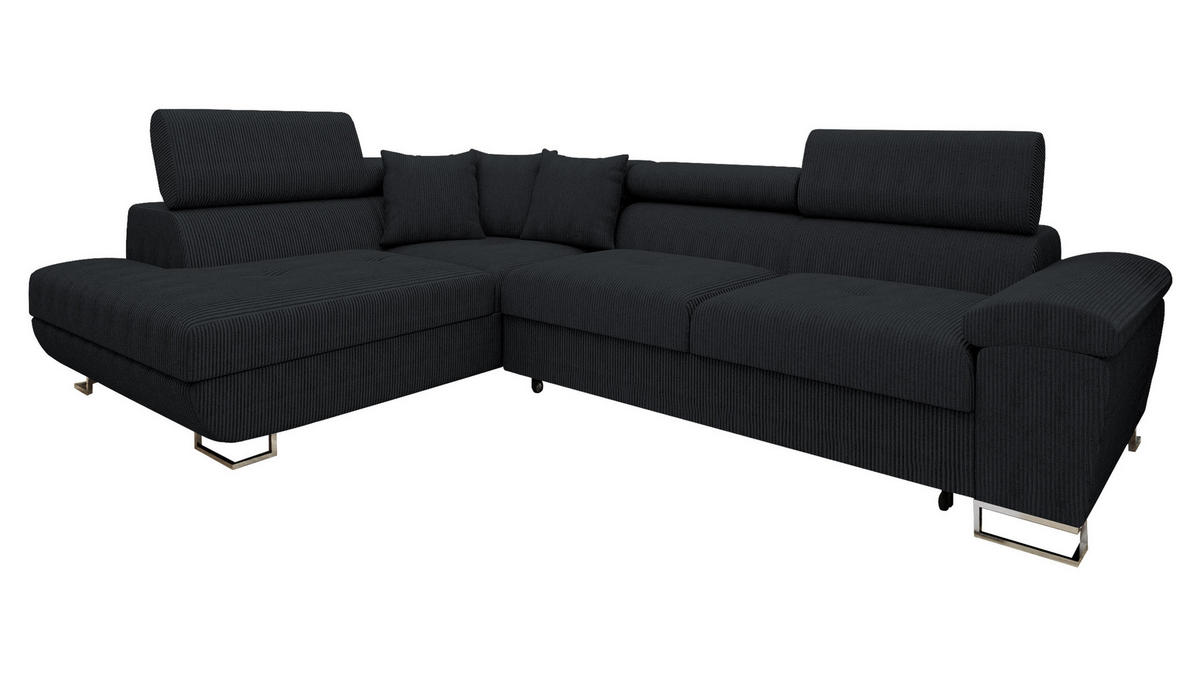 ECKSOFA Cotere Cord, Seite: Links - Schwarz, Holz/Textil (270/202cm) - MIRJAN24
