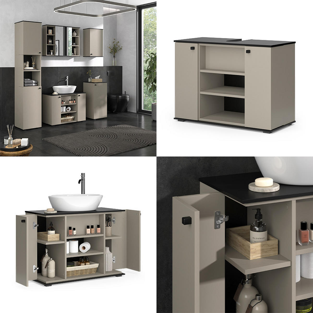 WASCHBECKENUNTERSCHRANK Joli Greige 80 x 59 cm mit 2 Türen - Greige, Holzwerkstoff (80/59/37cm) - Vicco