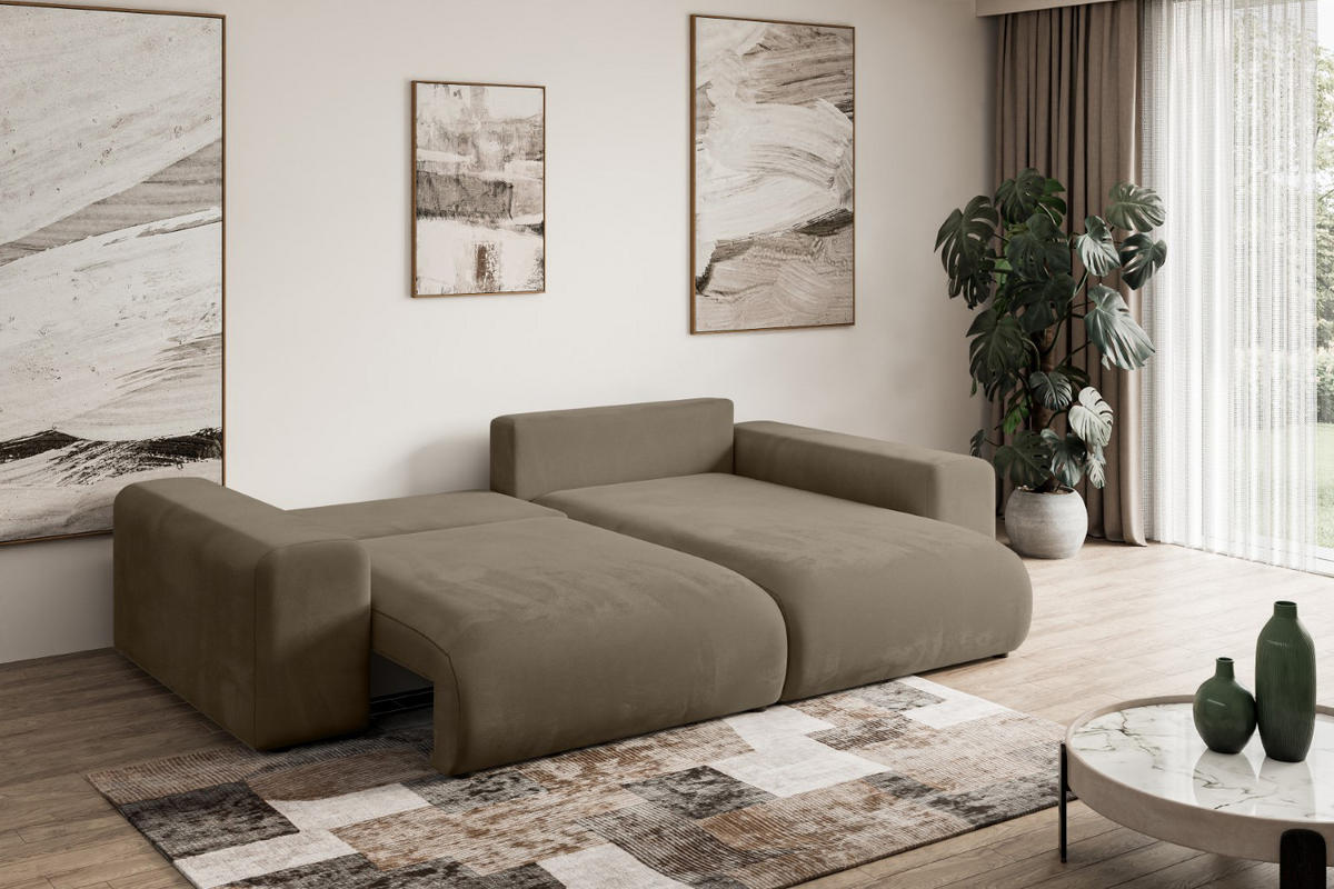 ECKSOFA Ottomane rechts ESKAR-L 266x176x84 Braun Velours - Schwarz/Braun, Holzwerkstoff/Kunststoff (176/266cm) - ALTDECOR