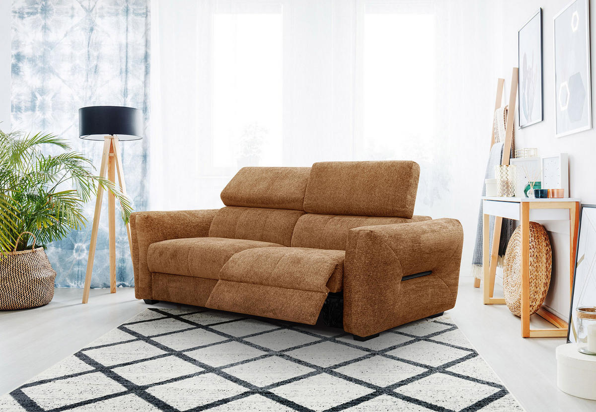 SOFA CALVERA 3-Sitzer mit 1 Relaxfunktion, dunkelorange - Dunkelorange, Holzwerkstoff/Textil (204/79/106cm) - Courtois Laville