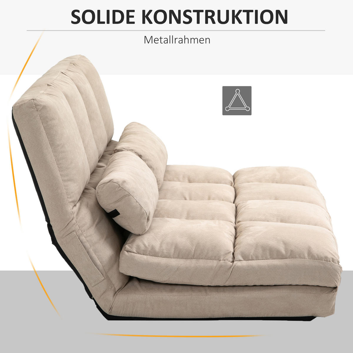 BODENSTUHL 2-in-1 Bodensessel Bett mit Rückenlehne 3 Positionen Verstellbar - Beige, Textil/Metall (73/60/102cm) - HOMCOM