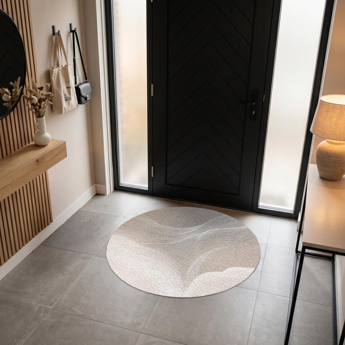FUSSMATTE Wellenlinien - Luftströme - Harmonisch Schmutzfänger 120x120 cm - Beige, Kunststoff (120/120cm) - MuchoWow