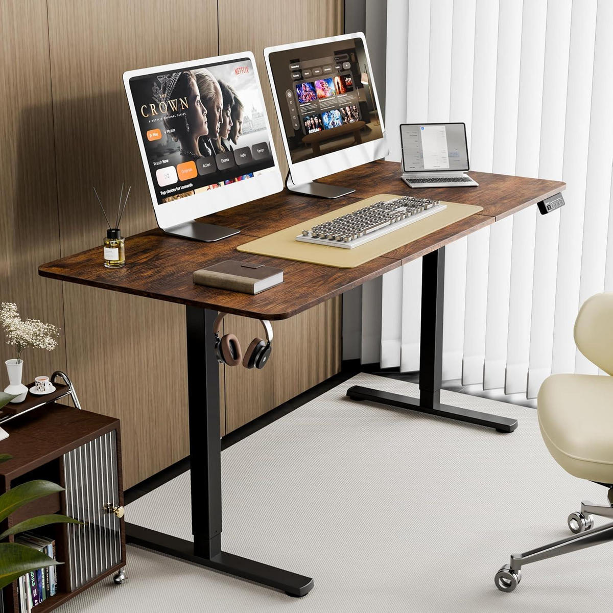 SCHREIBTISCH höhenverstellbar elektrisch 160 x 70 cm Braun - Braun, Holzwerkstoff (160/60/118cm)