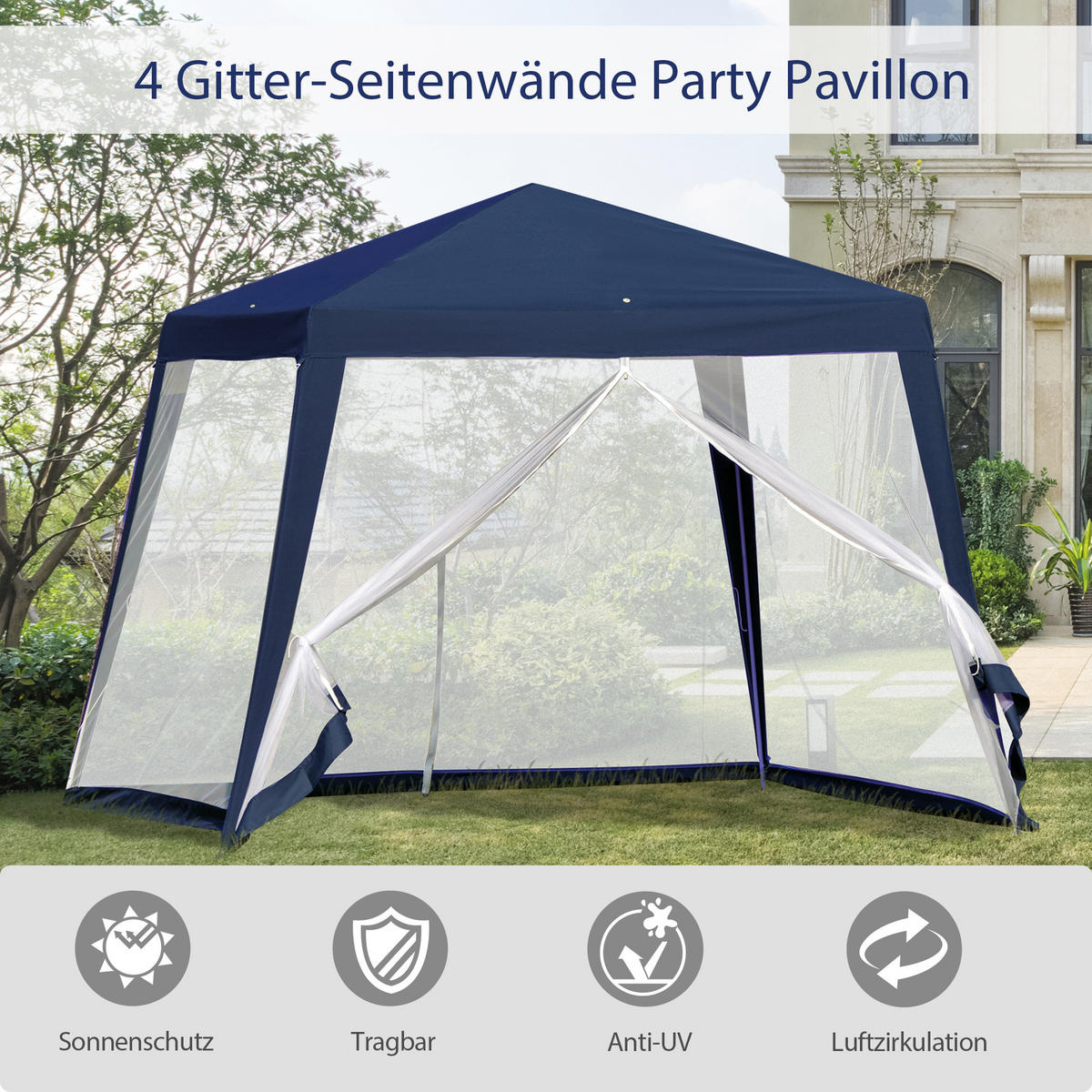 GARTENPAVILLON Metall + Polyester Blau - Blau, Kunststoff/Metall (300/245/300cm) - Outsunny