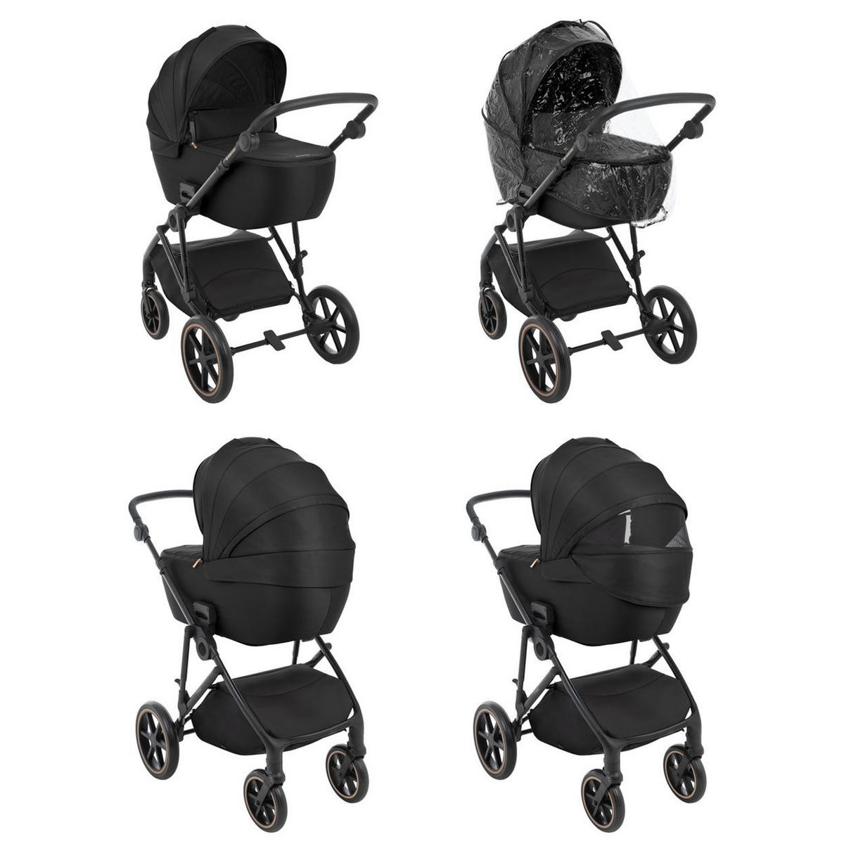 KINDERWAGEN Thea 2 in 1 schwarz EVA Räder verstellbarer Schiebegriff Babywanne - Schwarz, Metall (78/57/102cm) - Kikka boo