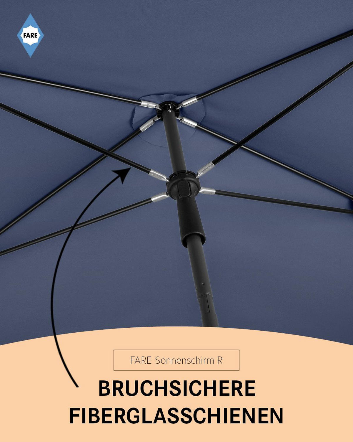 SONNENSCHIRM 122/200/126 cm - Dunkelblau, Kunststoff (200/122cm) - FARE