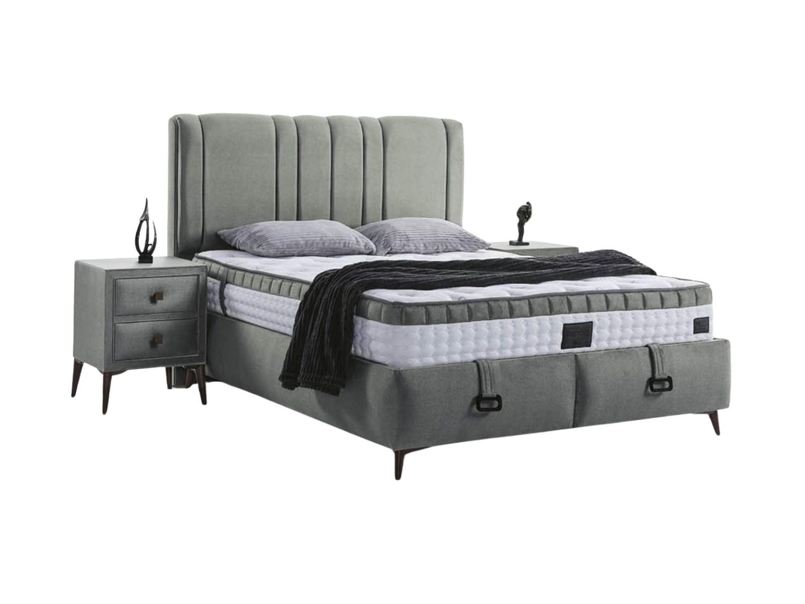 POLSTERBETTSET Retro 160x200 Grau - Grau, Textil/Metall (160/200cm) - Villa Möbel
