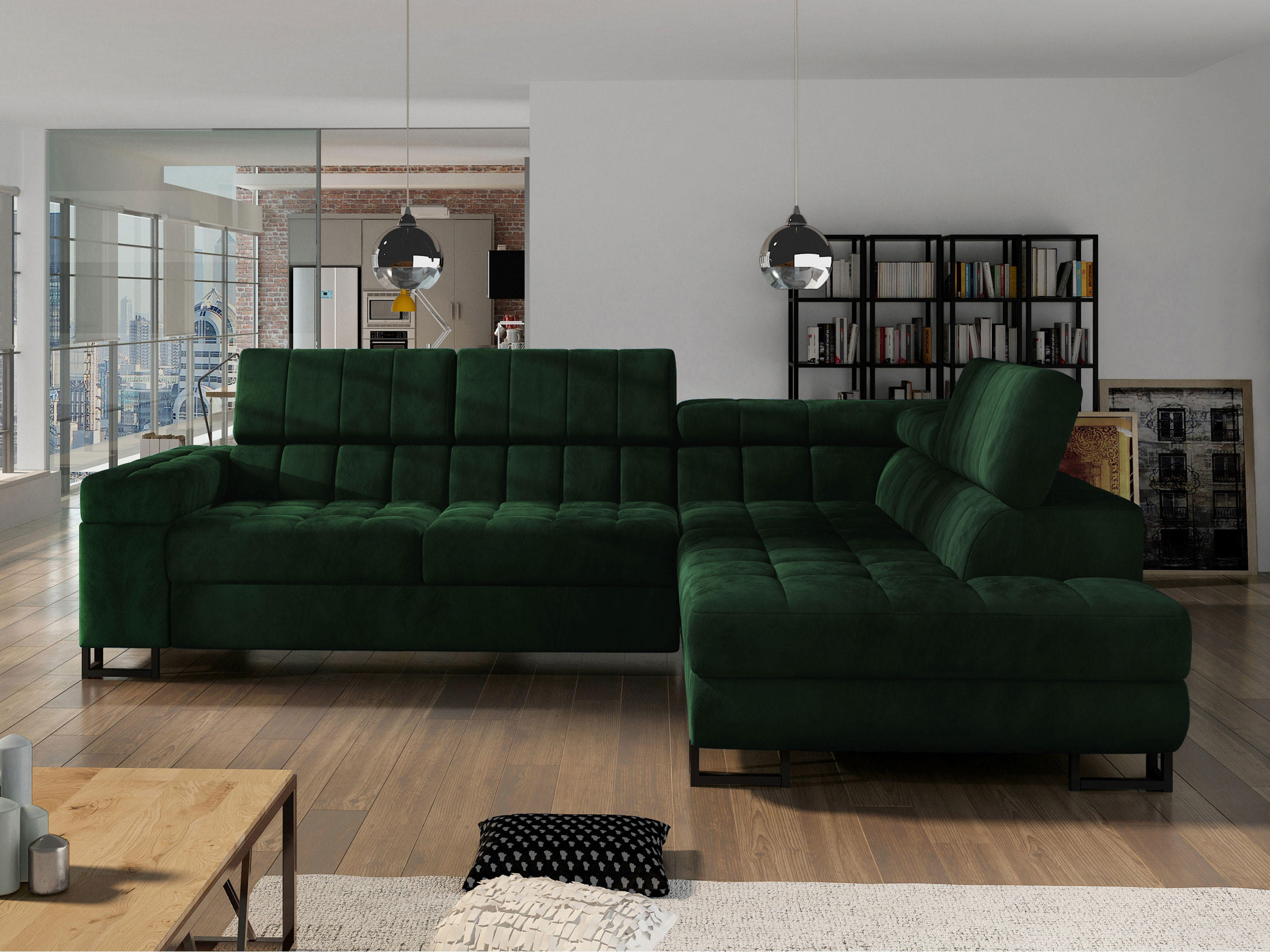 ECKSOFA Laris, Seite: Rechts - Dunkelgrün/Schwarz, Holz/Textil (271/203cm) - MIRJAN24