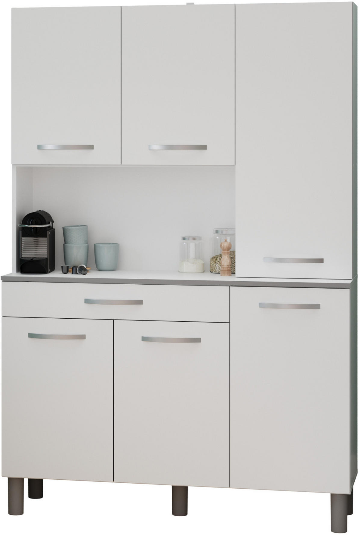 BUFFET Küche weiß 120 cm Küchenschrank mit viel Stauraum - Weiß/Grau, Holzwerkstoff (120/181/44cm) - Parisot Meuble