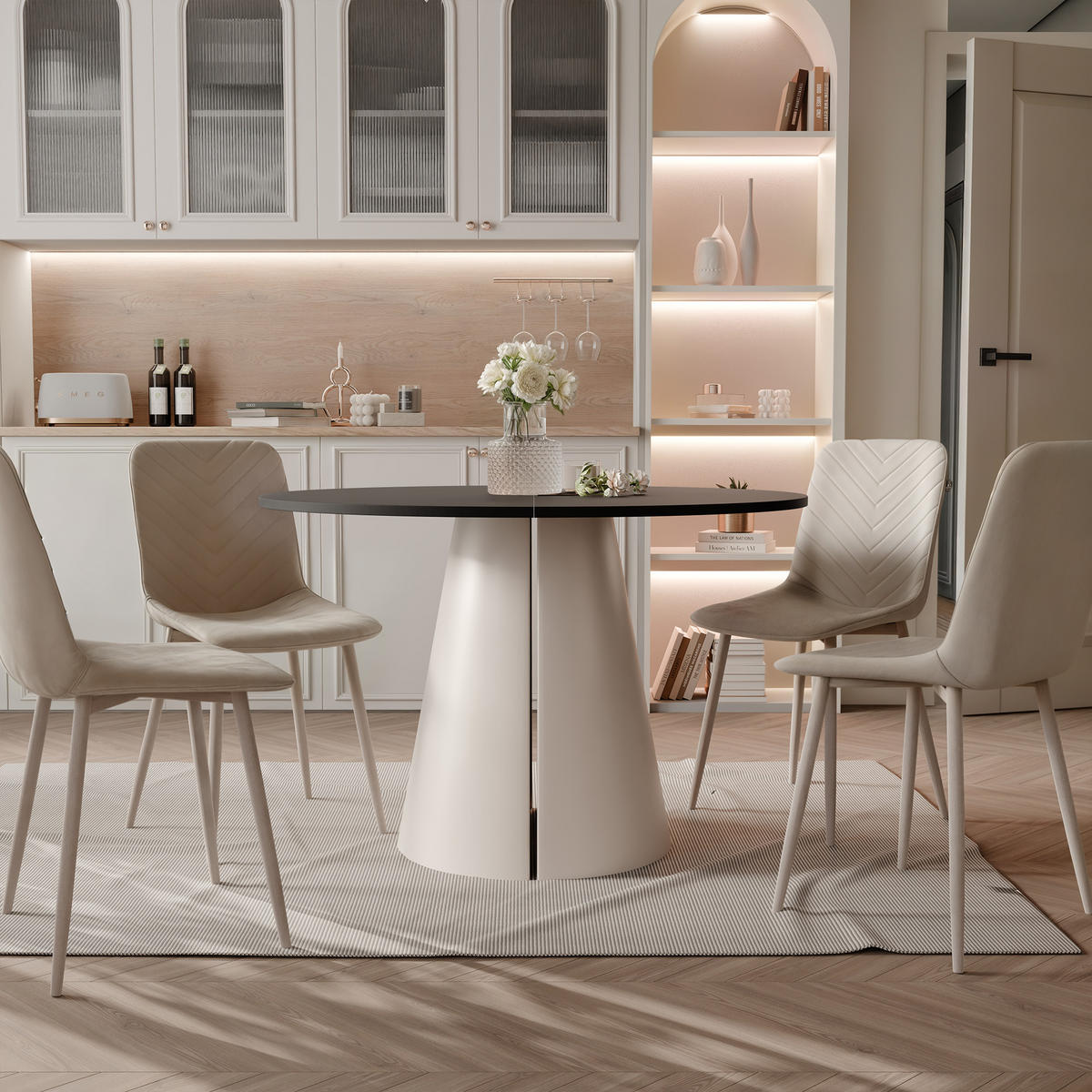 AUSZIEHTISCH BASE 120-196/76 cm, Kaschmir / Schwarz - Kaschmir/Schwarz, Holzwerkstoff/Metall (120/120/76cm) - Idohome