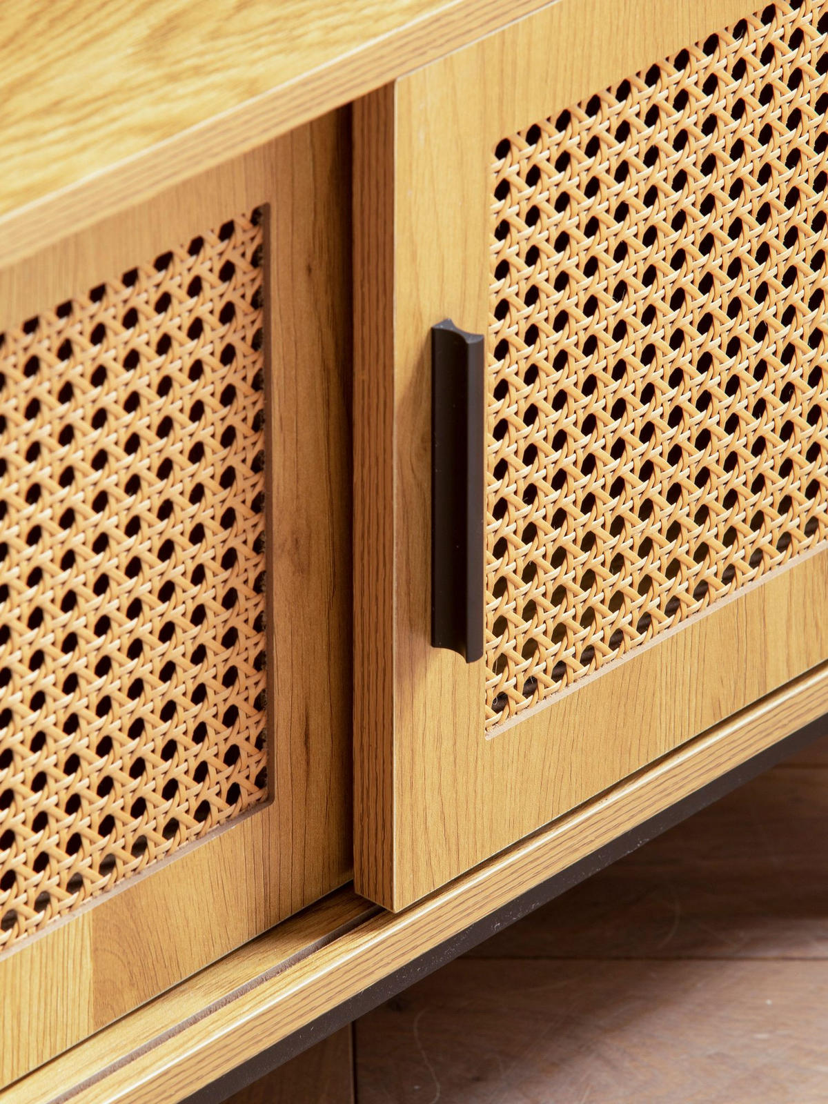 LOWBOARD Eiche-Dekor Zeitloser Stil 120x45,5x40 cm mit Wiener Geflecht und Schiebetüren - Schwarz/Braun, Holzwerkstoff/Metall (120/46/40cm) - KADIMA DESIGN