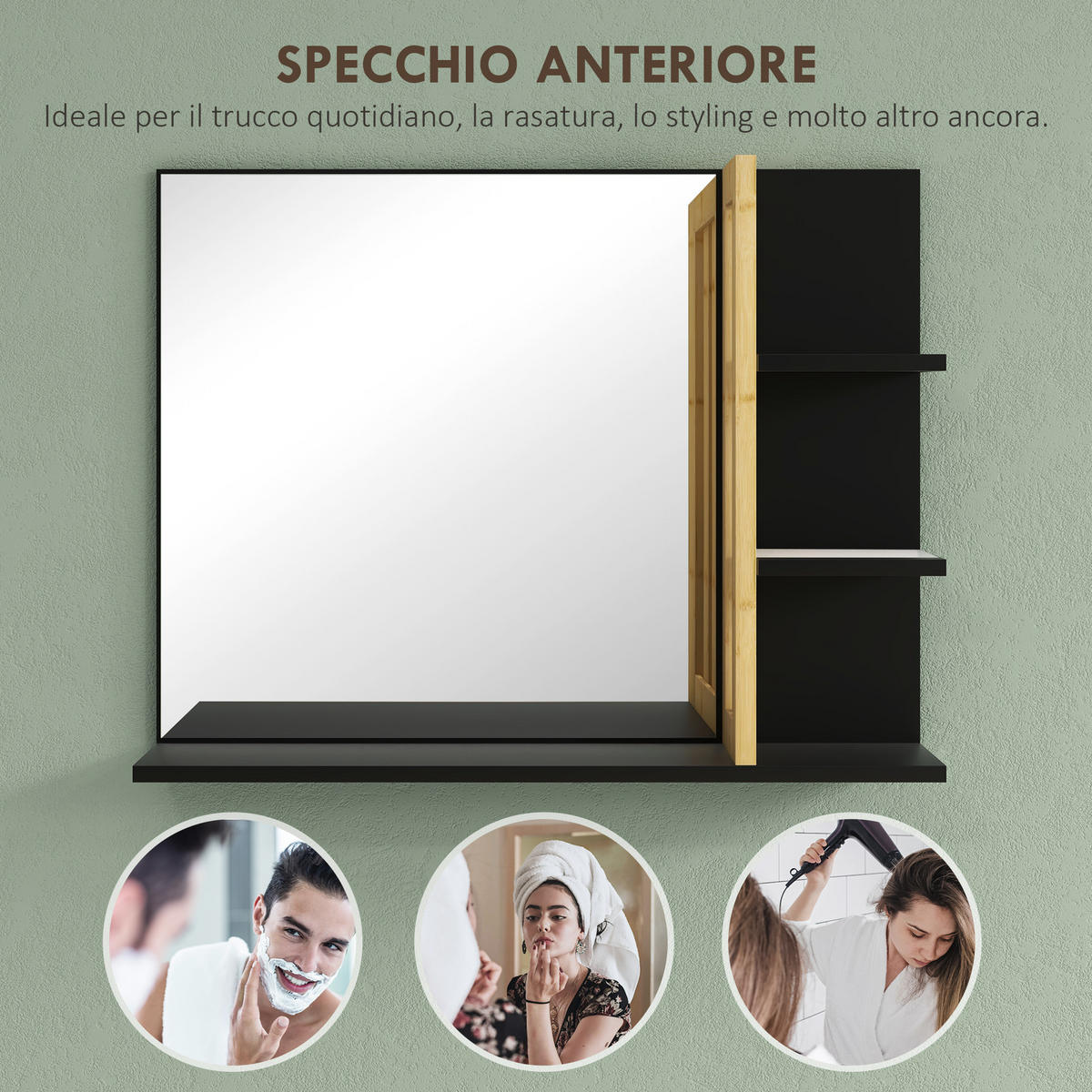 SPIEGELSCHRANK, vierstufiger Wandspiegel aus Holz fürs Badezimmer, 45 x 15 x 58,5 cm ,Schwarz - Schwarz, Glas (45/58.5/15cm) - Vallsero