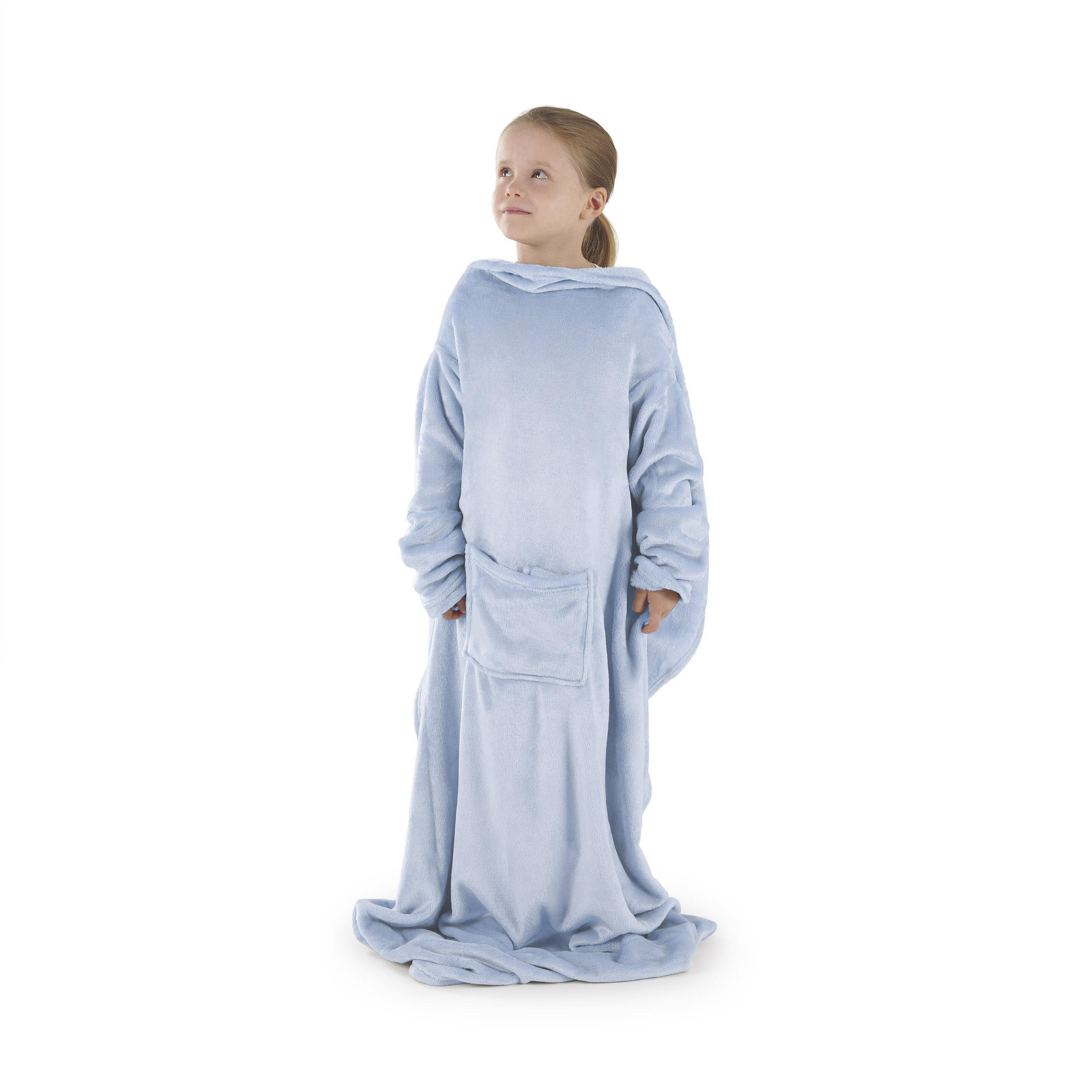 KUSCHELDECKE mit Ärmeln & Fußsack – 90/105cm, Pastel Blue - Blau, Textil (90/105cm) - Blumtal