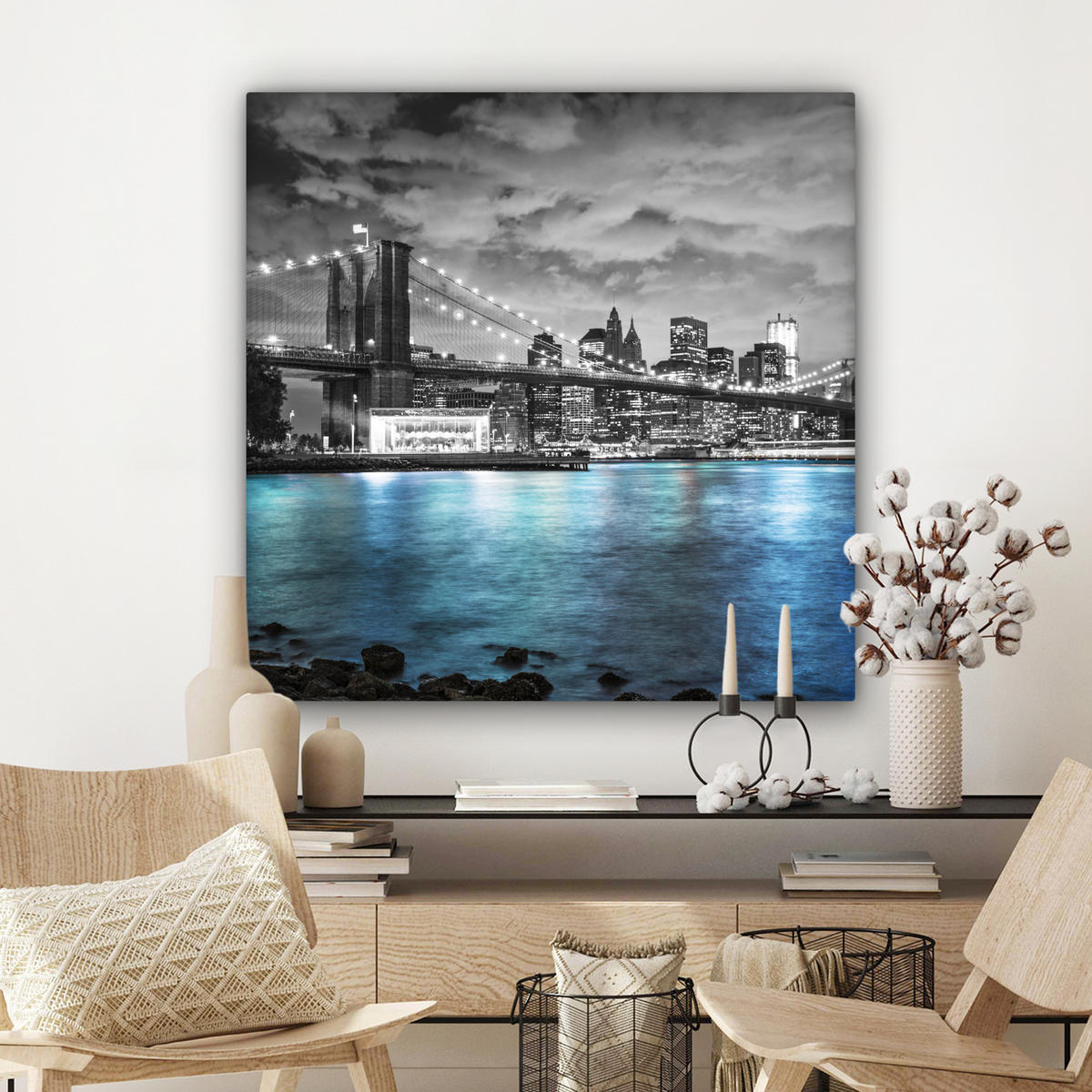 LEINWANDBILD New York - Skyline - Stadt - Blau 90x90 cm - Blaugrau, Textil (90/90cm) - MuchoWow